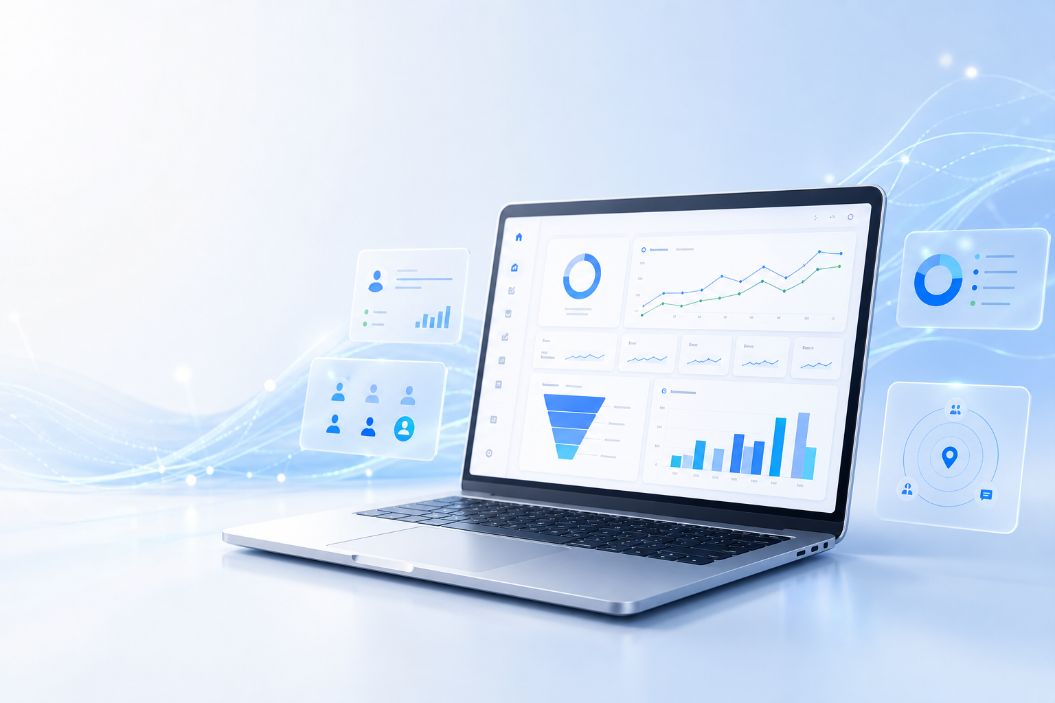 Laptop showing an AI marketing analytics dashboard